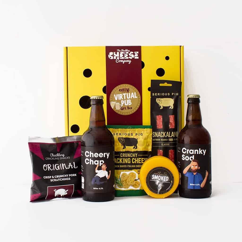 Virtual Pub Gift Box. A Delicious Selection Box Full of Pub Inspired Foodie Gifts. Savoury Snacks, cheese and Beer. Ultimate Food Gifts For Men Or Women