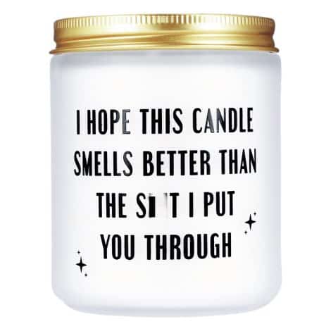 Lavender-scented candles make perfect and humorous gifts. Perfect for Mum’s birthday, Mother’s Day, or Christmas.