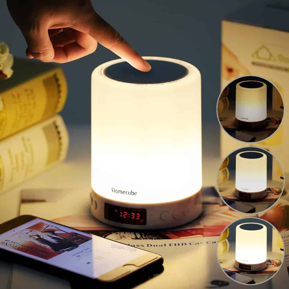 Homecube Touch Bedside Lamp, Bluetooth Speaker with Light Clock Alarm and Radio, Birthday Christmas Valentine Gifts for Men,Women,Boys,Girls,Teenage