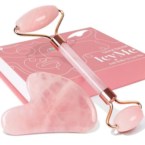 British Beauty Rose Quartz Facial Roller & Gua Sha Set for Self-Care, Relaxation, and Revitalized Skin.