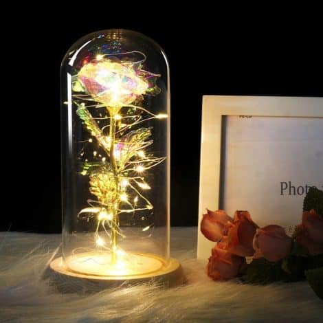 Beauty and the Beast Rose in Glass Dome, with LED lights, eternally beautiful crystal flowers. Perfect gifts for special occasions.