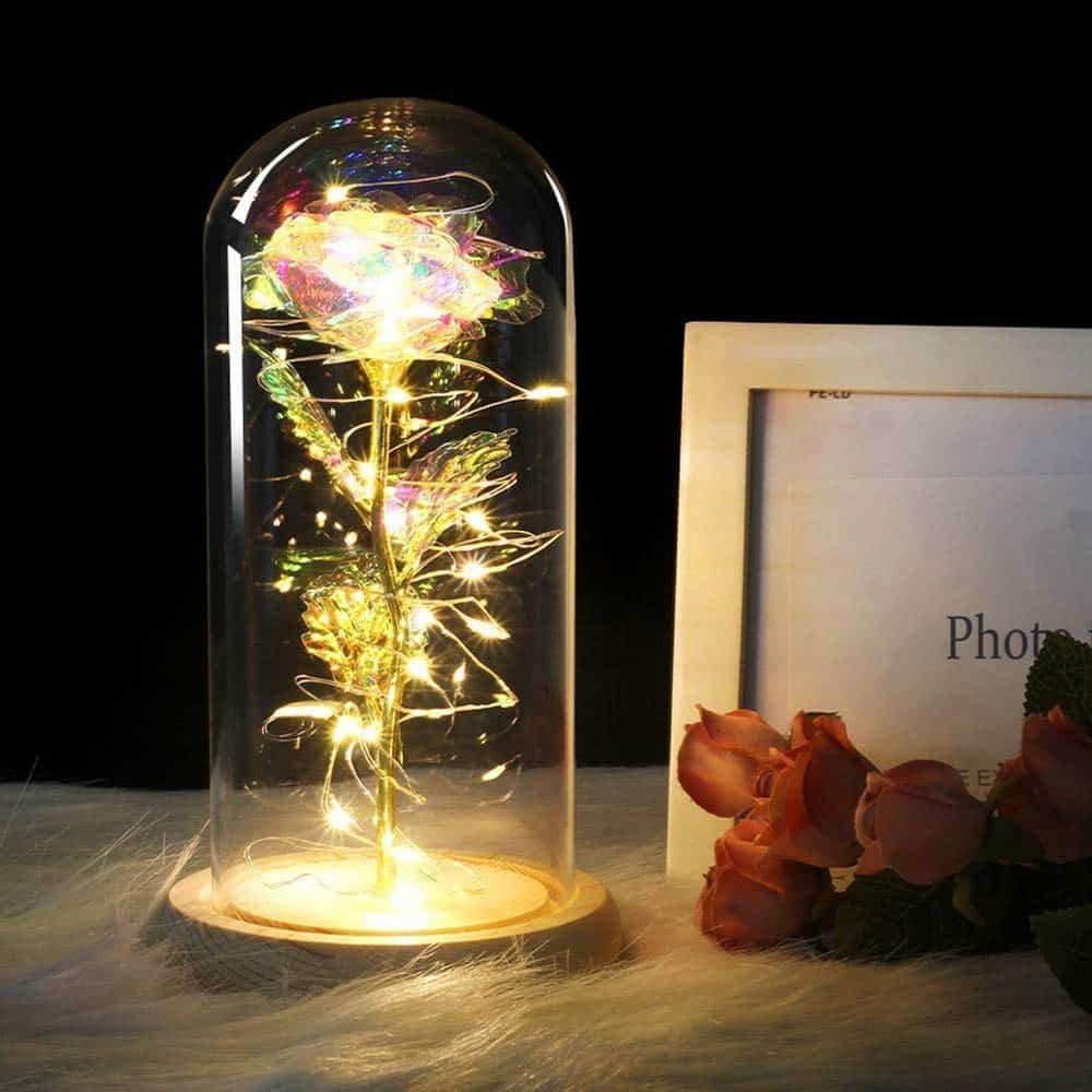 IRONA Beauty and the Beast Rose in Glass Dome With LED Lights, Everlasting Crystal Rose Flowers, Birthday Gifts for Women, Christmas Valentine's Day Mother's Day Birthday Best Gifts