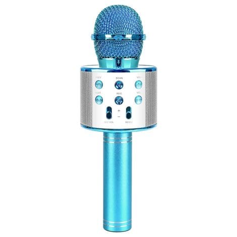 Wireless Kids’ Microphone, a fun blue toy for boys and girls aged 4-9, perfect for parties and birthdays.