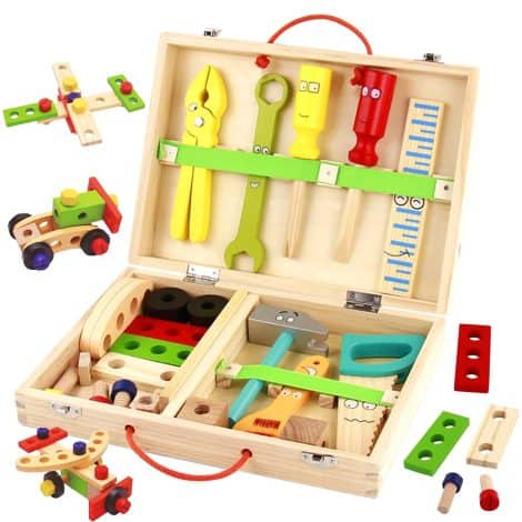 Wooden Kids Tool Set: A fantastic educational toy kit for 3-5-year-olds. Perfect for construction role play and woodworking!