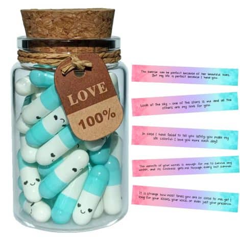 “INFMETRY Love Notes Pills: Pre-filled Capsules with Messages for Your Girlfriend. Perfect for Birthday, Anniversary, and Valentine’s Day!”