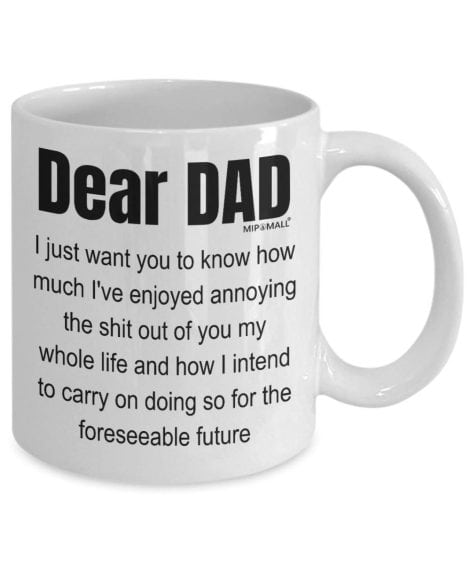 Funny Daddy mug with heartfelt message for Father’s Day, birthdays, Christmas; perfect present for tea or coffee lovers.