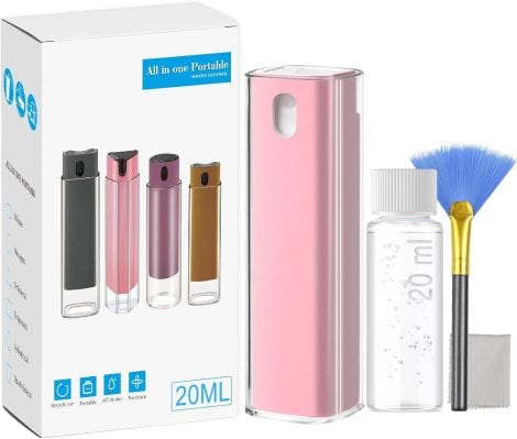 Touchscreen Mist Cleaner, a Laptop Cleaning Kit, including 20ml +20ml liquid, designed for electronic screens in pink color.