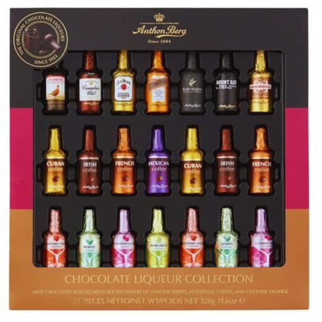 Anthon Berg’s Boozy Chocolate Collection – A 21-piece luxury gift set of dark chocolates with famous liqueur flavors.