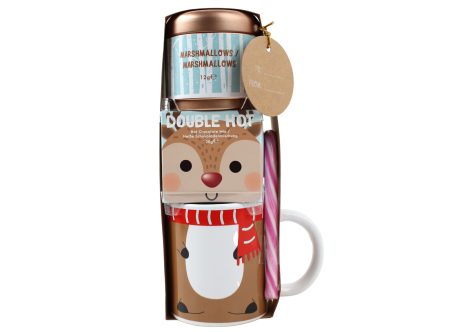 Reindeer Kids’ Hot Chocolate Gift Set with Mug, Socks, Candy Cane, Hot Chocolate, Marshmallows, and Candy. Perfect hot chocolate mug present!