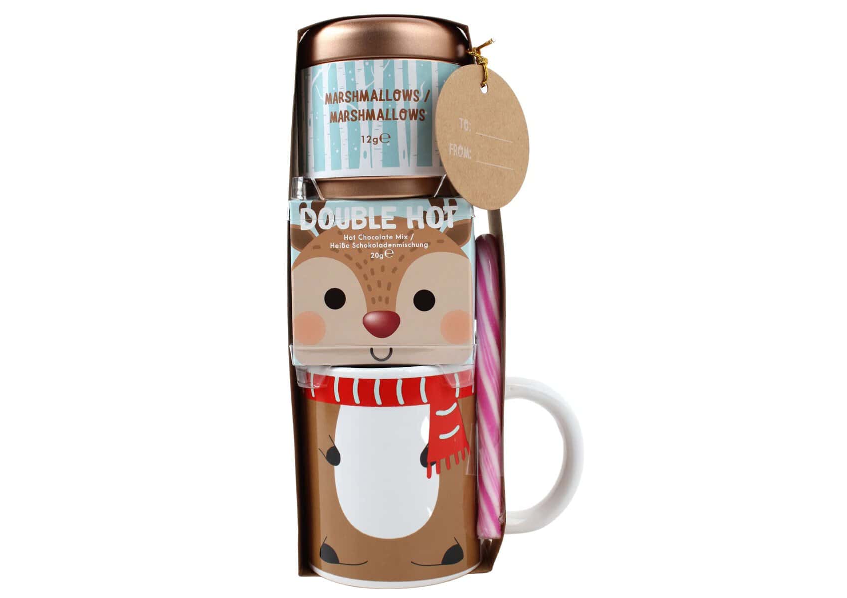 Hot Chocolate Gift Set With Mug, Socks, Candy Cane - Reindeer Kids Hot Chocolate Mug Gift Set With Hot Chocolate, Mini Marshmallows For Hot Chocolate & Candy - Hot Chocolate Mug Gifts (With Socks)