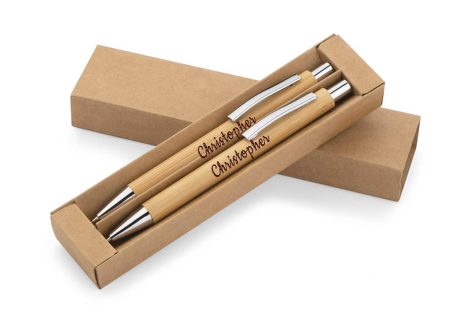 Paul Clover Engraved Bamboo Pen and Pencil Set – Personalised with Unique Engraving – Eco-Friendly Gift. Suitable for All Genders.