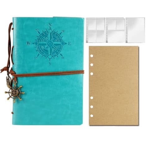 “Sky Blue Leather Journal” – a stylish refillable notebook with 160 blank pages, perfect for writing and sketching. Ideal gift for women and teen girls.