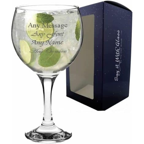 Custom Engraved Gin Glass, Add Any Message, Various Fonts, Ideal for Weddings, Birthdays, Comes Gift Boxed.