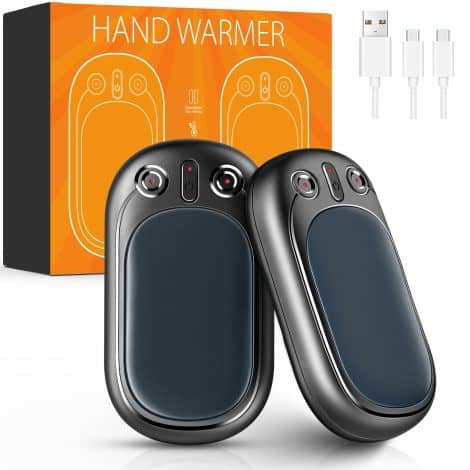 USB Rechargeable Hand Warmer, 2 Pack, Lasts up to 12 hours. Ideal for outdoor activities like skiing and hiking.