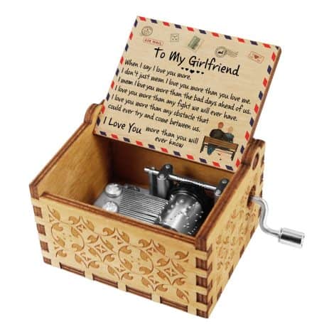 Kenon Engraved Envelope Vintage Music Box – ‘You are My Sunshine’ – Customizable Christmas Birthday Gift for Girlfriend (To My Girlfriend)