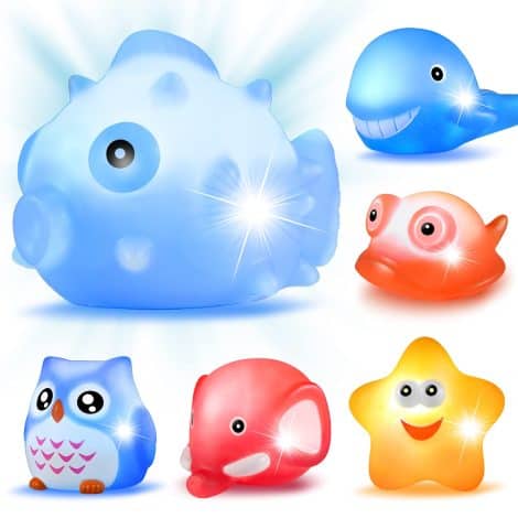 EUCOCO Pack of 6 Animal Bath Toys with Lights – Perfect Kids’ Gift for Bath Time.