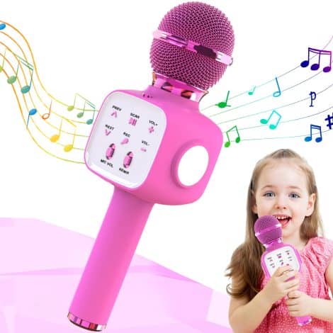 Karaoke Microphones for Kids, ideal for ages 3-12, perfect as gifts for little girls. (Pink)