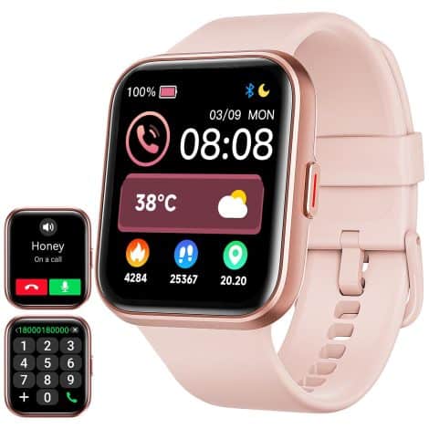 ENOMIR Smart Watch (Answer/Make Call) is a feature-packed 1.8” fitness watch with Alexa, heart rate monitoring, and 100 sports modes. It’s also waterproof and compatible with iOS and Android phones.