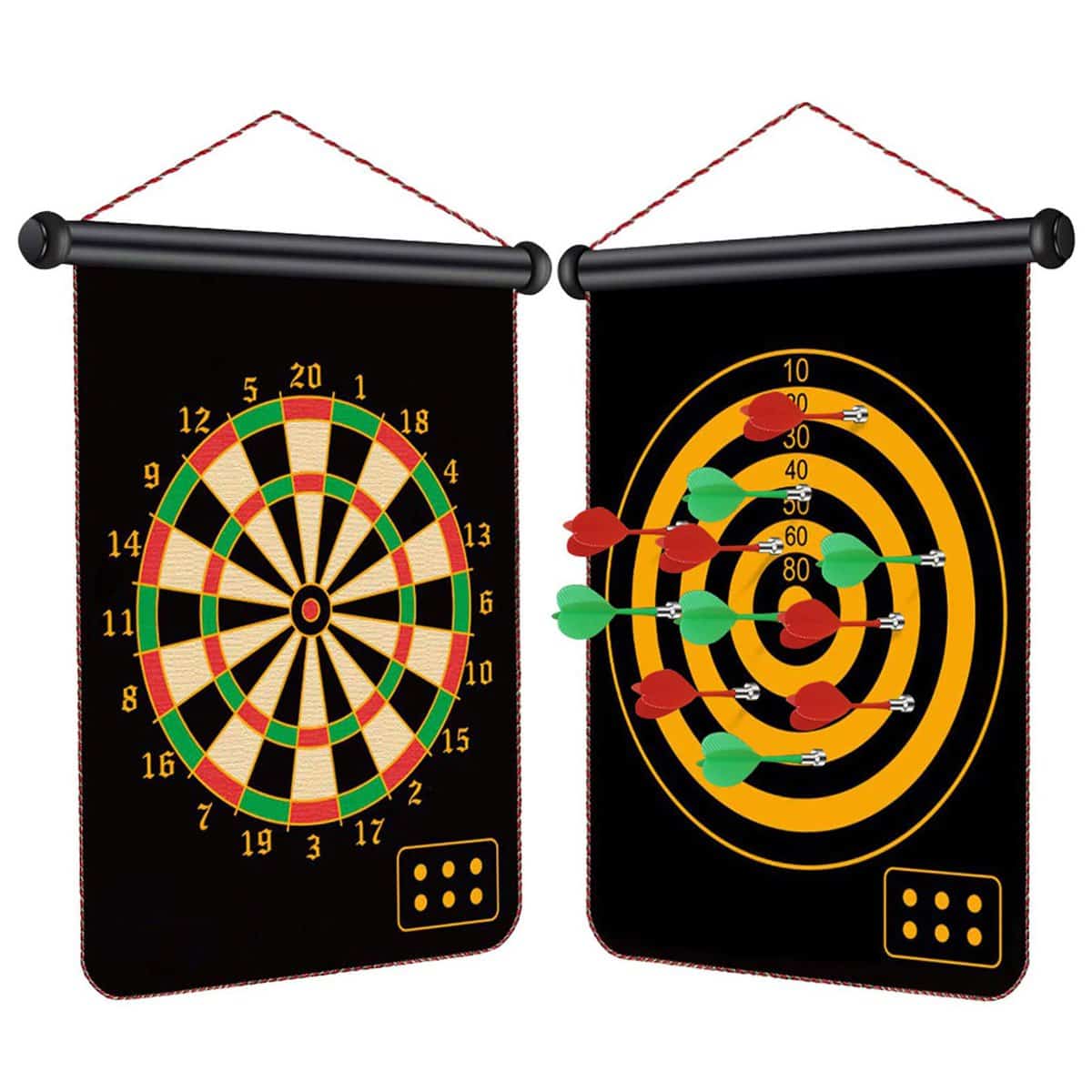 Magnetic Dartboard for Kids, Two Side Board Game Set with 12pcs Darts, Hanging Roller Up Safe Dartboard for Indoor Outdoor Family Game for Boy Toys Kids Gift