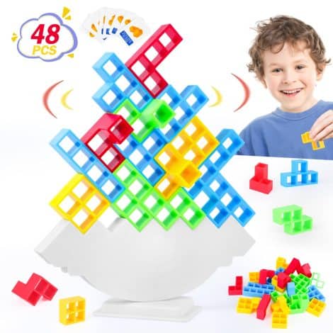 48 Pieces Tower Balance Game Toys for Boys and Girls aged 3-12, SUNtoys Tetris Game, Perfect Birthday Gift.