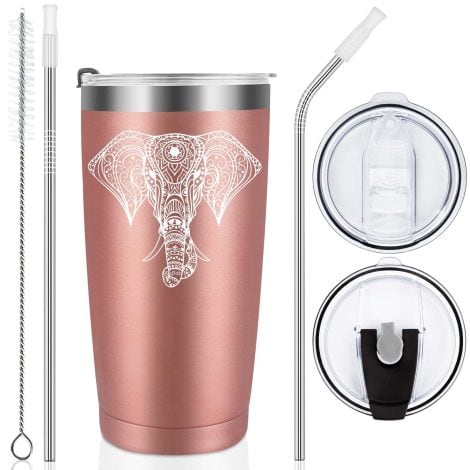 Livole Hilarious Christmas Presents for British Women – Elephant Travel Tumbler, Perfect Unique Birthday Gift. 20OZ 600ml. Keeps drinks hot/cold.