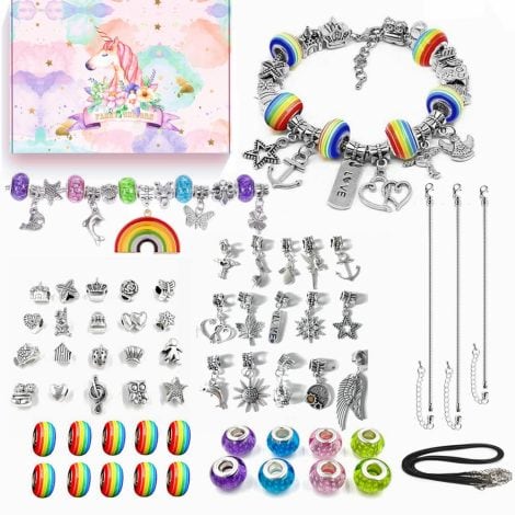 DIY Jewelry Making Set for Girls – Create a personalized charm bracelet with 63 crafting pieces. Perfect gift for 8-12-year-old girls!