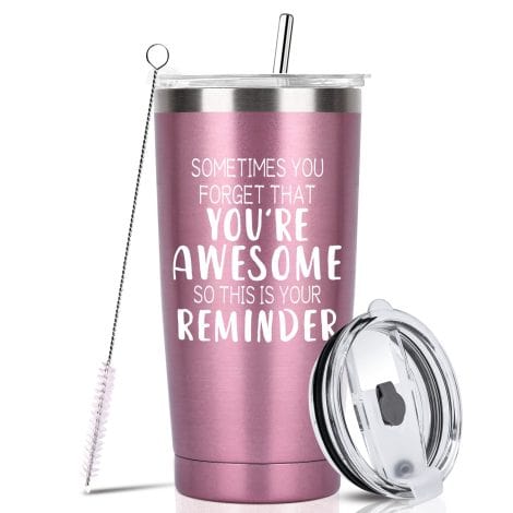 Christmas presents for women – 20OZ rose gold wine tumbler with straw, ideal for Mum, Aunt, or wife. Perfect Secret Santa or birthday/Valentine’s Day gift.