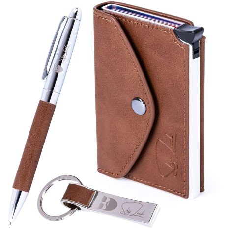 Men’s Slim Wallet Gift Box Set – Genuine Leather RFID Credit Card Holder, Perfect Valentine’s or Father’s Day Present.