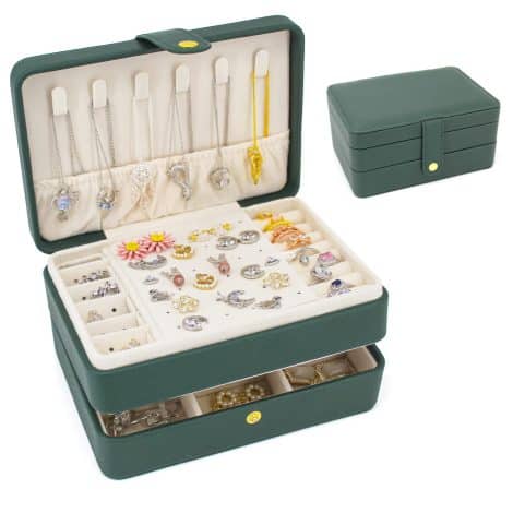 Green Double Layered Portable Travel Jewellery Box – Ideal Gift for Women and Girls.