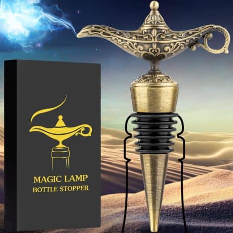 Aladdin Magic Lamp Wine Stopper in Bronze, an ideal gift for birthdays or wine lovers.