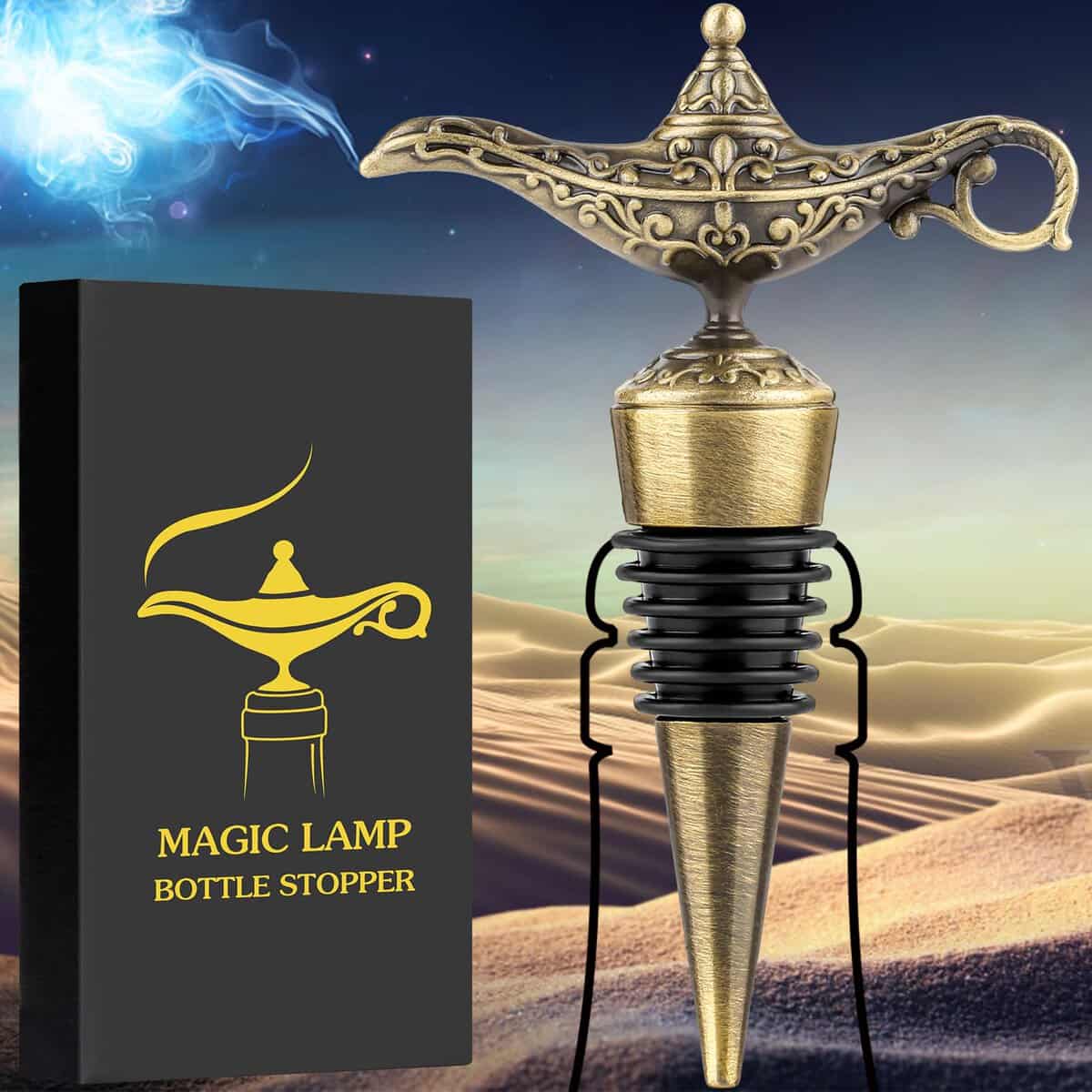 LKKCHER DESIGN Aladdin Magic Lamp Wine Stopper, Birthday Gifts Wine Gifts for Men Father Women, Bottle Stoppers for Wine Champagne, Wine Saver, Wine Accessories, Bronze