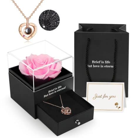 Preserved Genuine Rose: I Love You Necklace Gift Set, Handcrafted Eternal Flower for Her on Special Occasions.