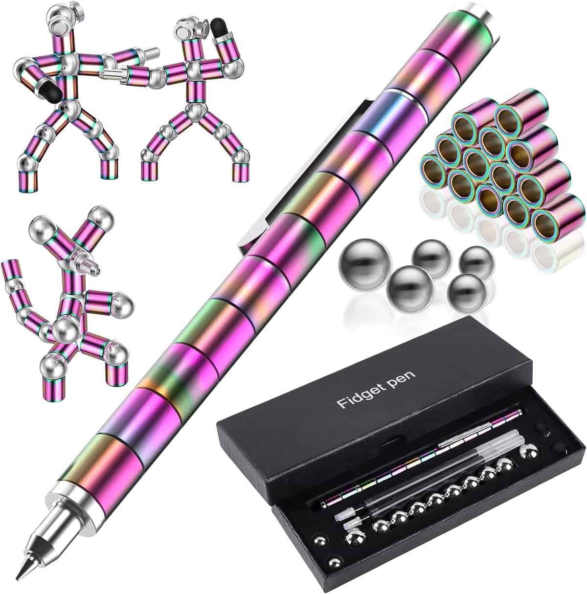 Waksox Fidget Pen Magnetic Pen - Gift for Teenager Boys Girls 8 9 10 11 12 Years Old Magnetic Fidget Toy Decompression Magnetic Metal Ballpoint Pen (Multicolor)