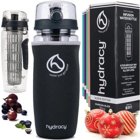 Hydracy Fruit Infuser Water Bottle – 1Litre Sports Bottle with Insulation, Time Markings, Infusion Rod + eBook