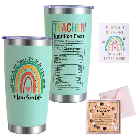 YONTINY’s Teacher Gift Set: Customised Travel Mug, Bracelet, Greeting Card – Perfect Thank You for British Teachers!