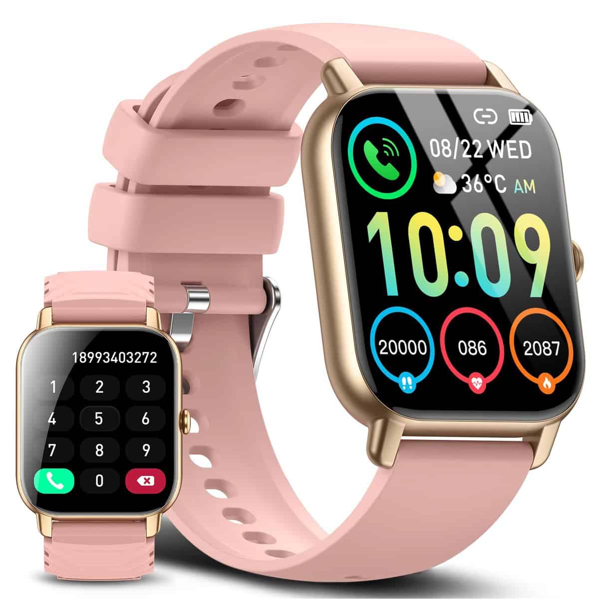 Ddidbi Smart Watch Answer/Make Calls, 1.85 Inch HD Touch Screen Fitness Watch with 2 Straps, Activity Tracker with Heart Rate Sleep Monitor, 112 Sports Modes, IP68 Waterproof for iOS/Android, Pink