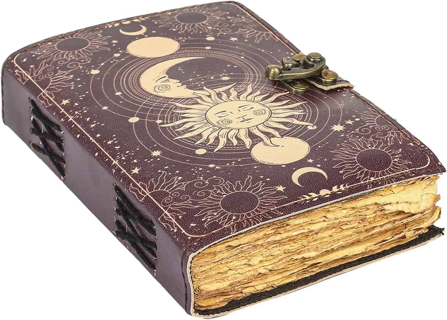 Sun and Moon Vintage Leather Journal for Men & Women 200 Pages of Antique Handmade Deckle-Edge Vintage Paper Sketchbook, Drawing Journal Print Leather Journal