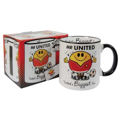 Manchester Biggest Fan – Mr United Giant Ceramic Mug. Presented in a gift box. Perfect football-themed gift idea.