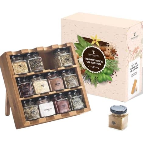 Tilz Spice Rack, a perfect gift for cooking enthusiasts, includes 12 herbs, spices, and seasonings.