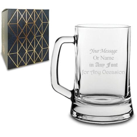 Customised Glass Beer Tankard, Add a Personal Touch for Every Celebration, Pick from Different Fonts, Laser Engraving, Comes with Gift Box.