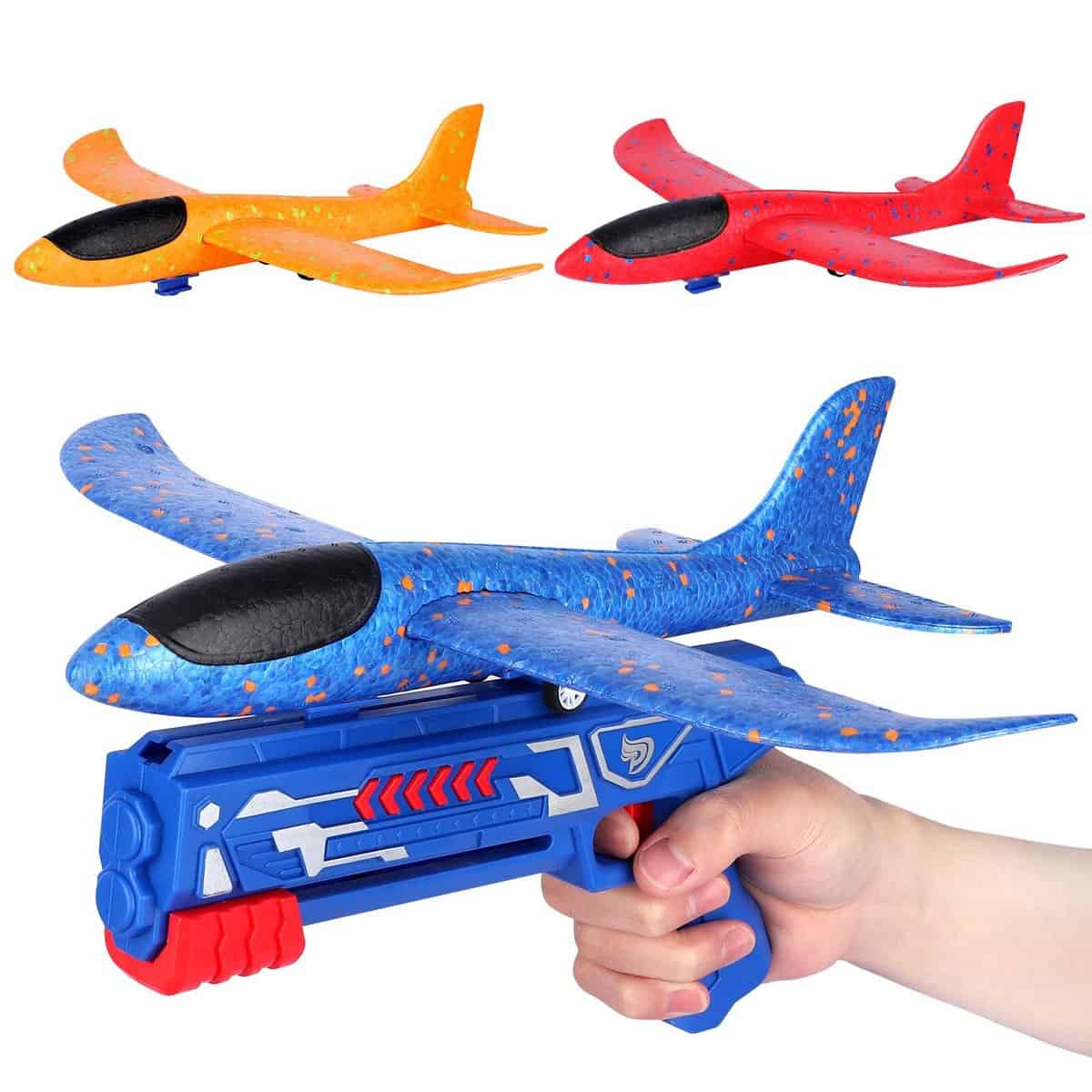 Airplane Launcher Toy, Foam Throwing Glider Plane with Catapult Gun, Indoor Outdoor Shooting Game for Kids Boys Girls Age 3-12,Flying Gadget Children Xmas Birthday Gift & Present Stocking Filler