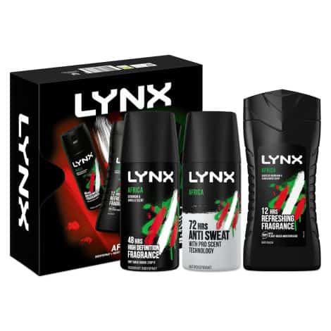 Celebrate 25 years of Lynx Africa with this Trio Gift Set – an ideal present for males of all ages. Complete with shower gel and deodorant spray, for reliable protection and a refreshing scent.