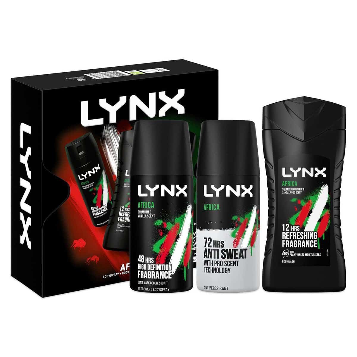 Lynx Africa Retro Limited Edition Trio Anti-Perspirant Deodorant for Men 48 hr Fragrance & Body Spray with Shower Gel Gift Set For Men 3 piece