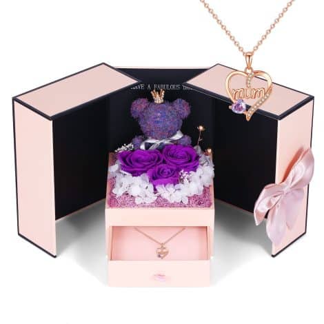 Hello Mum Birthday Box: Preserved Flowers and Necklace, the Perfect Gift from Son or Daughter.