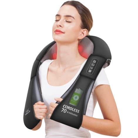 Snailax Wireless Neck and Shoulder Massager: Heat option, Rechargeable Deep Tissue Kneading, Portable 4D Pillow, Full Body Massage. Ideal gift!