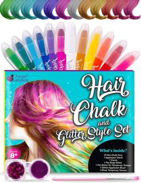 “Vibrant Hair Colour Set with Sparkly Tattoos – Ideal Birthday Present for Young Girls and Teens.”