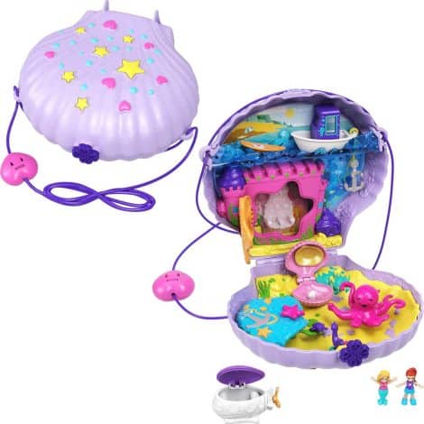 Polly Pocket Seashell Purse Playset, Mermaid-themed, with 2 dolls, suitable for ages 4 and above.