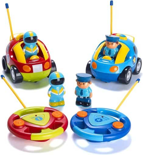 Prextex 2-Pack RC Cartoon Cars: Remote Control Cars for Kids Age 2-3 | Kids Remote Control Police and Race Car Toys for Boys | Fantastic Gifts for Little Ones 18+ Months