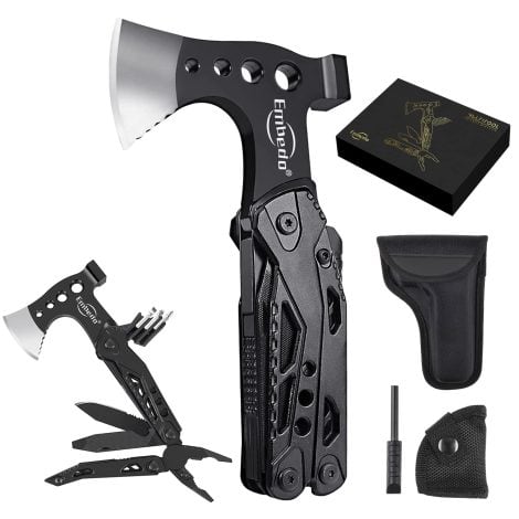 Foldable Embedo Multi Tool Axe: 15-in-1 survival gear for outdoor adventures, repairs, and a thoughtful gift for special occasions.