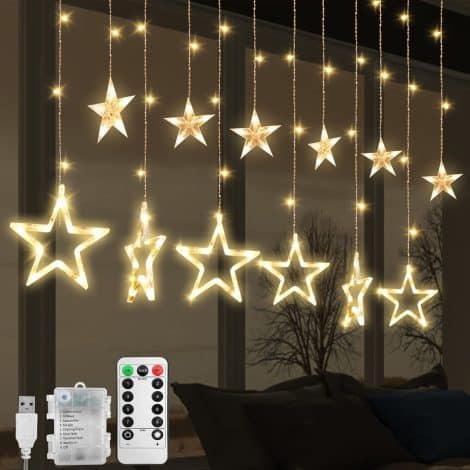 Jsdoin Warm White LED Curtain Lights: Perfect festive decoration for Christmas, weddings, parties, walls, and homes.